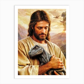 Jesus With Dinosaur Art Print