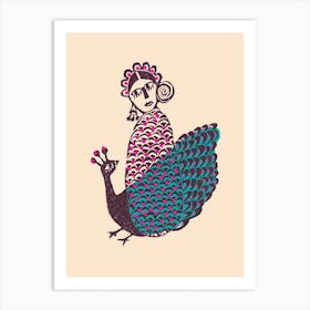 Lady And The Peacock Art Print