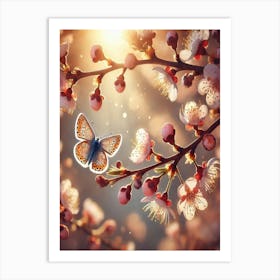 Butterfly In Cherry Blossoms Art Print