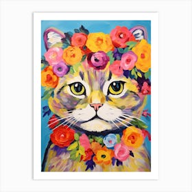 Scottish Fold Cat With A Flower Crown Painting Matisse Style 1 Art Print