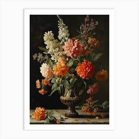 Baroque Floral Still Life Celosia 3 Art Print