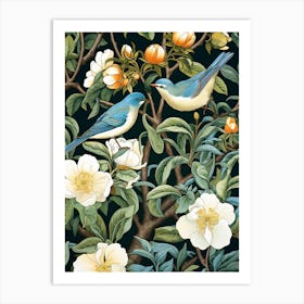 Blue Birds In A Tree Art Print