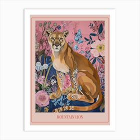 Floral Animal Painting Mountain Lion 3 Poster Art Print