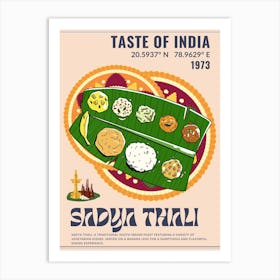 "Sadya Thali: A lavish South Indian vegetarian feast, rich in flavors and traditions, served on a banana leaf." Art Print
