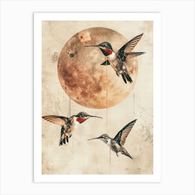 Hummingbirds On The Moon Art Print