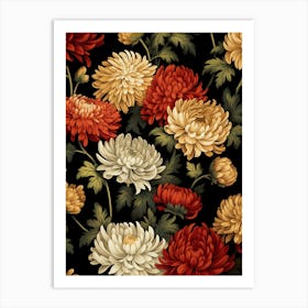 Chrysanthemums 1 William Morris Style Winter Florals Art Print