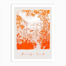 Amalfi Coast Italy Orange Drawing Poster Art Print