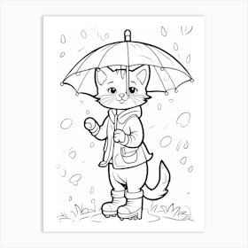Cat With Umbrella Coloring Page Art Print