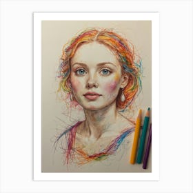 Girl With Colorful Hair 8 Art Print