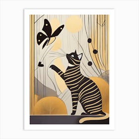 Cat And Butterfly Art Print