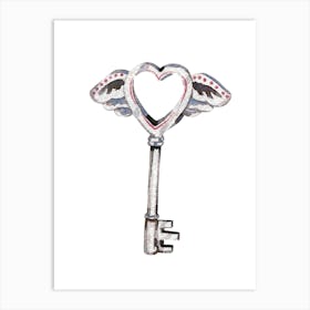 Angel Wings Key Love And Heart Art Print