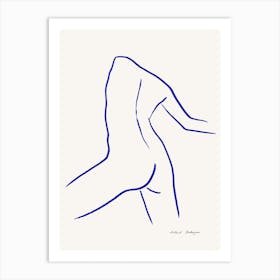 Minimal Blue Female Line Drawing Behind Art Print