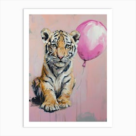 Cute Siberian Tiger 2 With Balloon Art Print