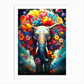 Elephant With Flowers Art Print