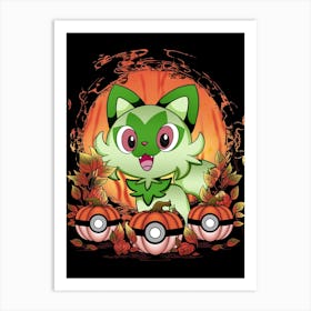 Sprigatito Spooky Night - Pokemon Halloween Art Print