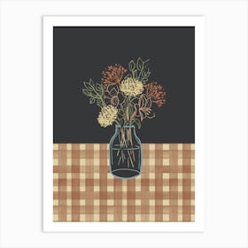 Flower bouquet gingham hand-drawn linework in moody earthy sepia brown Art Print