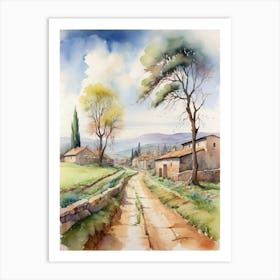 Watercolor Of A Country Road.1 Art Print