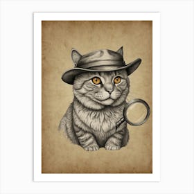 Cat With Magnifying Glass Art Print