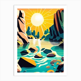 Water Over Stones In Sunlight Water Landscapes Waterscape Midcentury 1 Art Print