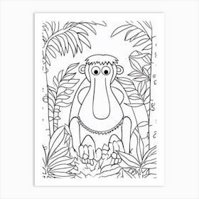 Line Art Jungle Animal Proboscis Monkey 4 Art Print