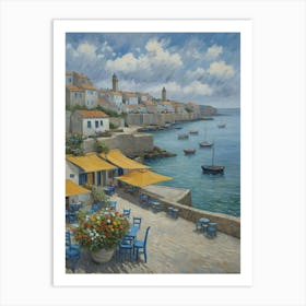 Serene Harbor Lights Croatian Cafe Art Print