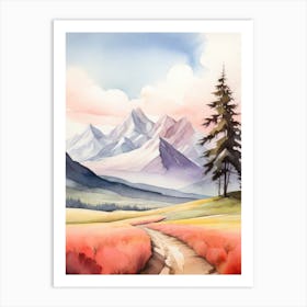 Tranquil Mountains In Minimalist Watercolor Vertical Composition 48 Art Print