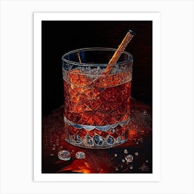 Rusty Nail Pointillism Cocktail Poster Art Print