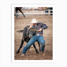 Cowboy Taming A Bull Art Print