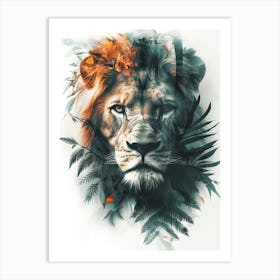 Double Exposure Realistic Lion With Jungle 3 Art Print