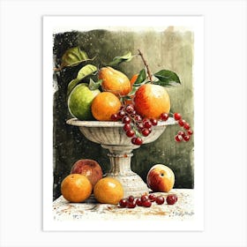 Realistic Painting Of Fruit On A Pillar Art Print