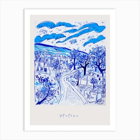 Matera Italy Blue Drawing Poster Art Print