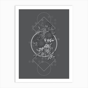 Vintage White Burnet Roses Botanical with Line Motif and Dot Pattern in Ghost Gray Art Print