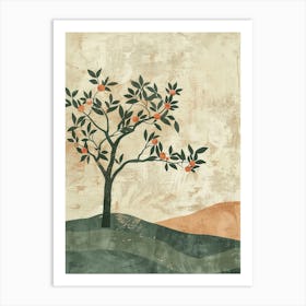 Peach Tree Minimal Japandi Illustration 3 Art Print