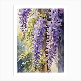 Wisteria Flowers - Summer in an English Garden Watercolor Large Artwork | HD Painting by John Arwen Art Print