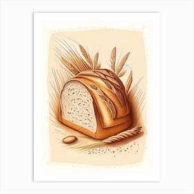 Spelt Sourdough Bread Bakery Product Retro Drawing Art Print