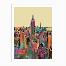 Manhattan Skyline New York Colourful Silkscreen Illustration 1 Art Print