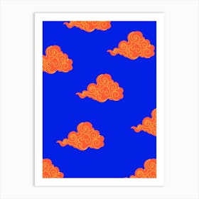 Cloud Pattern Blue & Orange Art Print