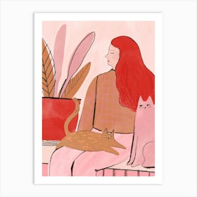 A Woman With Cats Art Print