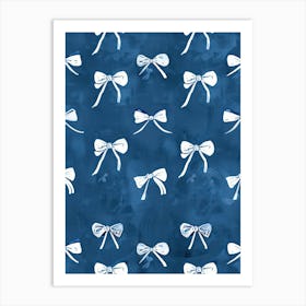 White And Blue Bows 3 Pattern Art Print