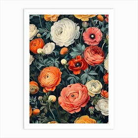 William Morris Inspired Flower Pattern 15 Art Print