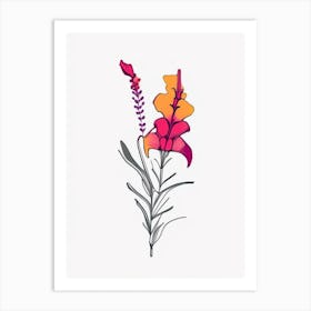 Snapdragon Floral Minimal Line Drawing 4 Flower Art Print