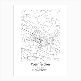 Weinfelden,Switzerland Minimalist Map Art Print