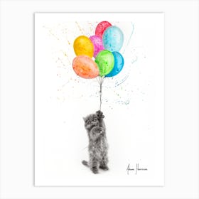 The Naughty Kitten And The Balloons Art Print