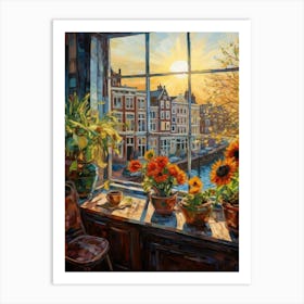 Sunflowers On The Window Sill Art Print