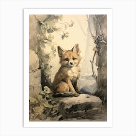Storybook Animal Watercolour Fox 1 Art Print