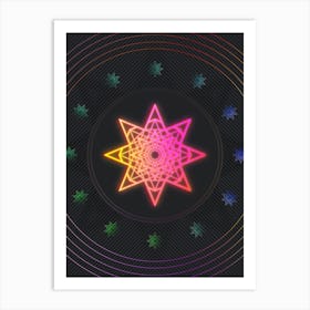 Neon Geometric Glyph in Pink and Yellow Circle Array on Black n.0147 Art Print