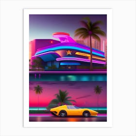 Neon Car In The Night Art Print