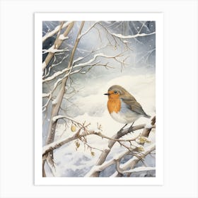 Winter Bird Painting European Robin 2 Art Print