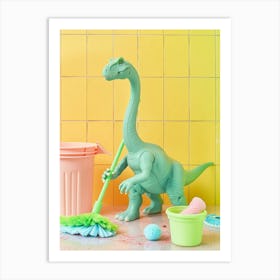 Pastel Toy Dinosaur Mopping Up Art Print