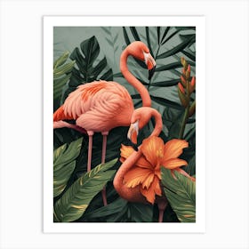 Lesser Flamingo And Heliconia Minimalist Illustration 1 Art Print